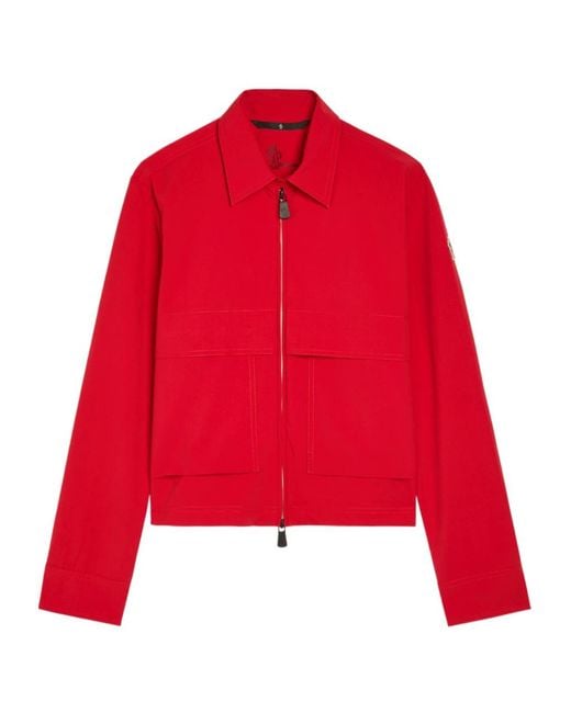 Moncler Red Logo-Appliquéd Cropped Shell Overshirt