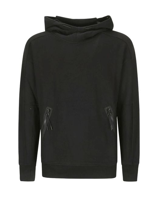 C P Company Black Diagonal Raised Fleece Goggle Hoodie for men