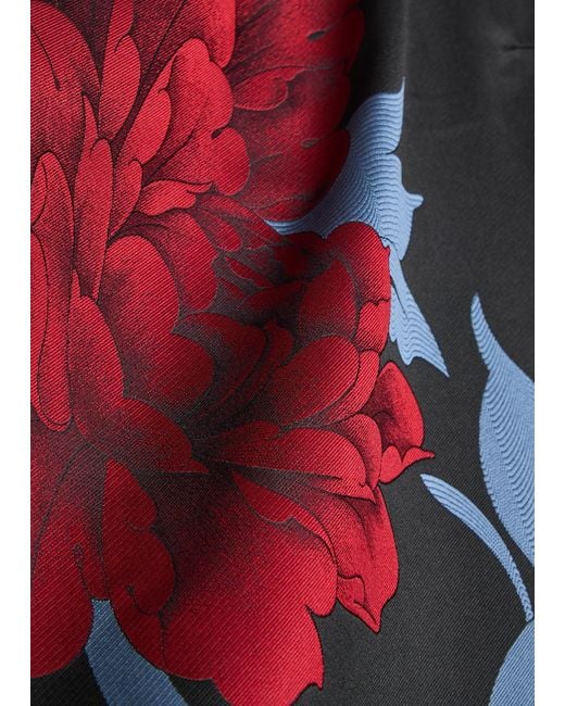 LaDoubleJ Red Column Floral-Jacquard Satin-Twill Midi Dress