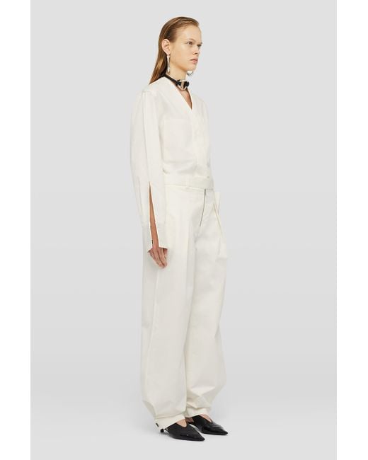 Jil Sander White Wide Leg Pleated Pants