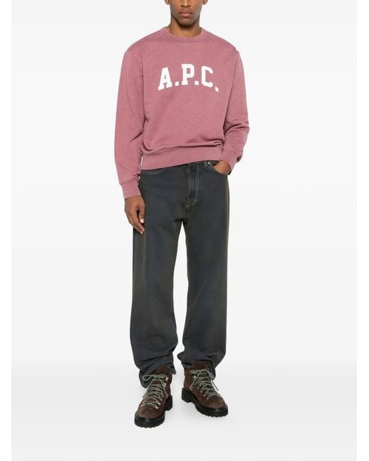 A.P.C. Pink Logo-Print Crew-Neck Sweater for men