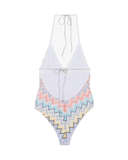 Missoni White Zigzag Halterneck Swimsuit
