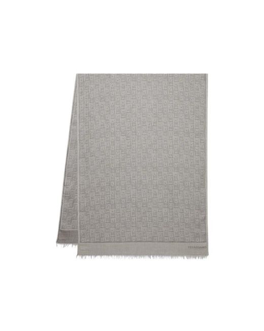 Ferragamo Gray Letter Printed Scarf for men
