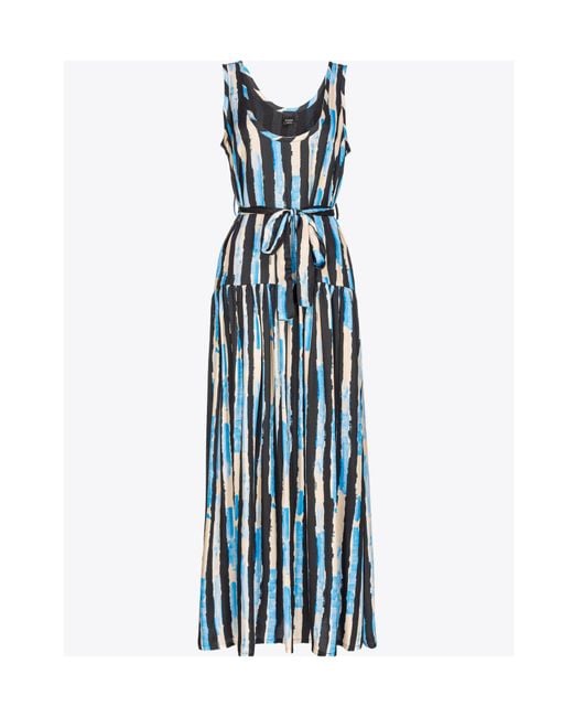 Pinko Blue Striped Tie-Waisted Maxi Dress