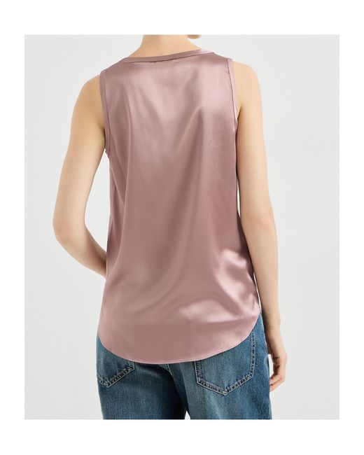 Brunello Cucinelli Pink Stretch-Silk Sleeveless Top