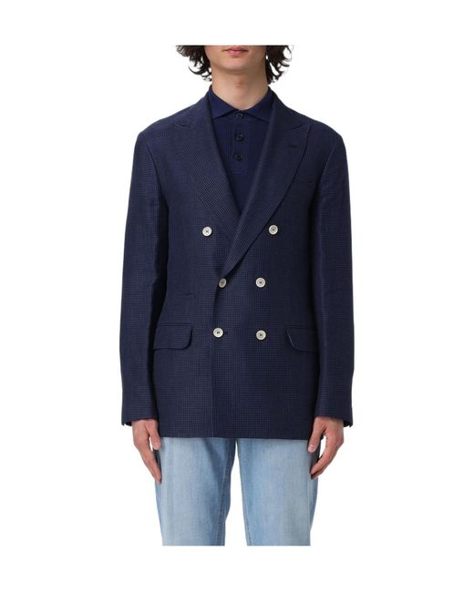 Brunello Cucinelli Blue Double-Breasted Suit Jacket for men