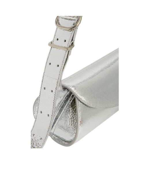 Jil Sander White Cannolo Crackled Foldover Top Clutch Bag
