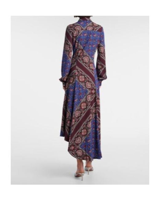 Rabanne Blue Asymmetric Paisley Printed Midi Dress