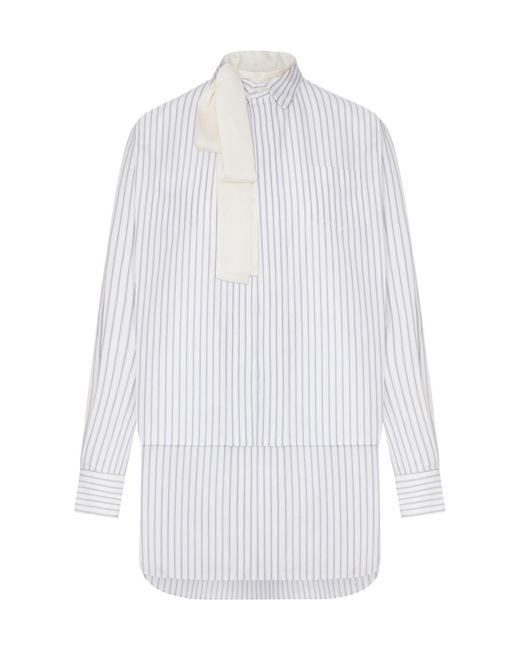 Sacai White Long-Sleeved Striped Dress