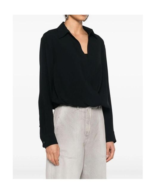 Dries Van Noten Black Long-Sleeved Wrap Blouse