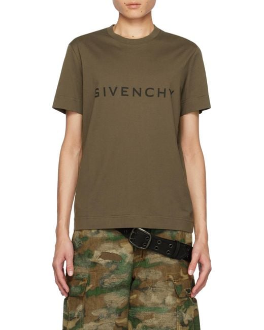 Givenchy Green Logo Printed Crewneck T-Shirt for men