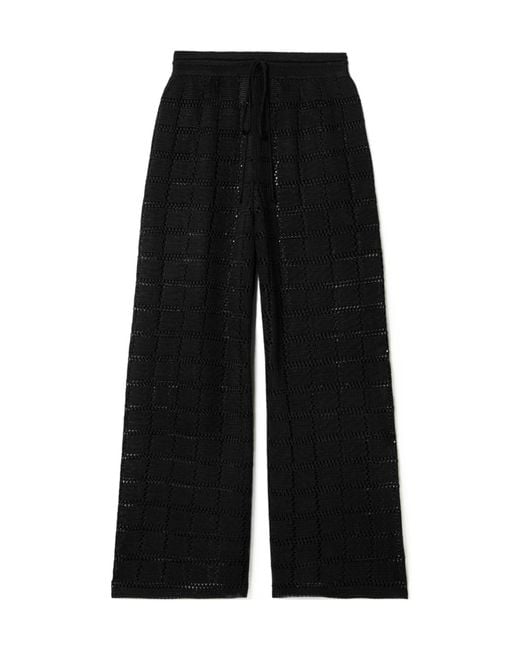 Calle Del Mar Black Pointelle Knit Wide-Leg Trousers