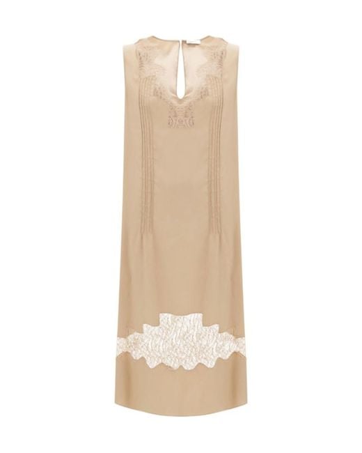 Ferragamo Natural Dress With Lace Inserts