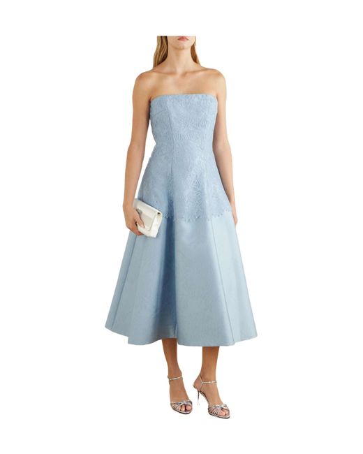 Emilia Wickstead Blue Lace Trimmed Midi Dress