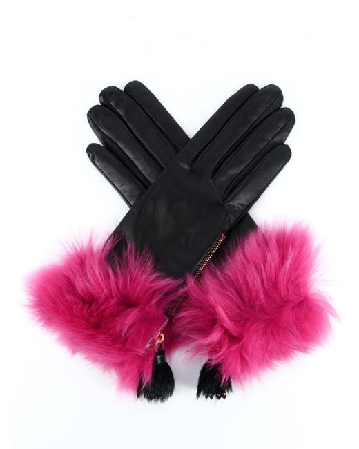 Prada Black Fur Trim Gloves