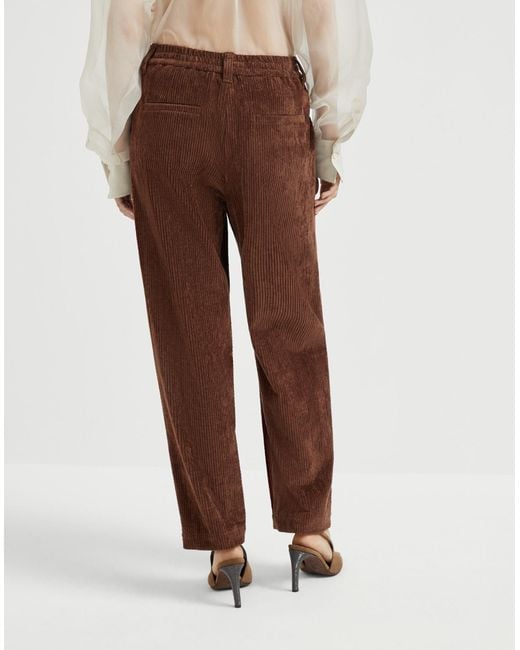Brunello Cucinelli Brown Elasticated Waistband Straight-Leg Trousers