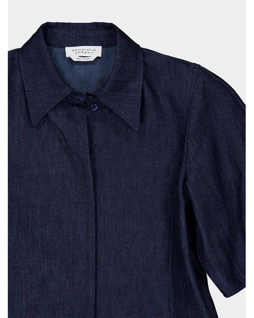 Gabriela Hearst Blue Sansi Puffed-Sleeve Top