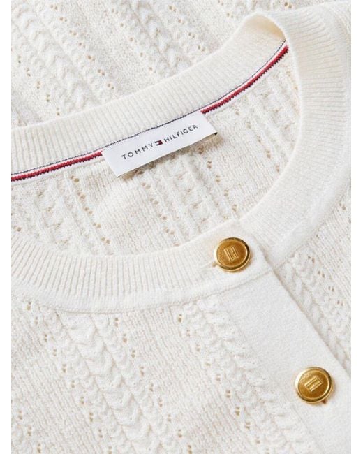 Tommy Hilfiger White Cable-Knit Short-Sleeve Cardigan