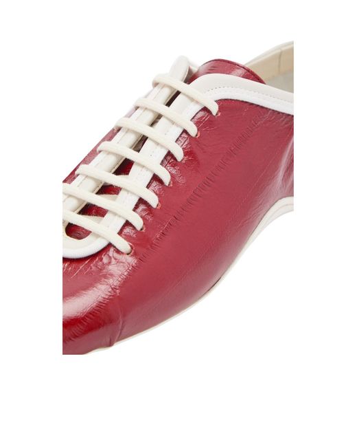 Dries Van Noten Red Crinkled Leather Sneakers