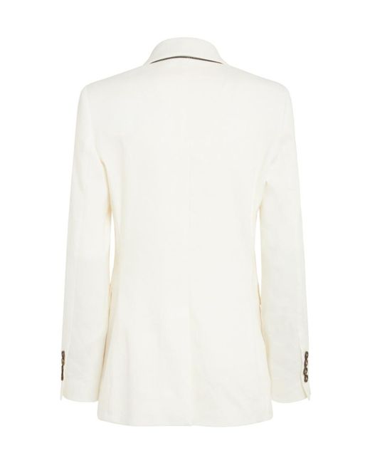 Brunello Cucinelli White Double-Breasted Woven Blazer
