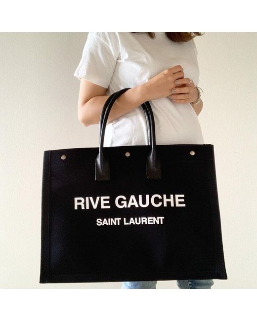 Saint Laurent Black Rive Gauche Logo Printed Tote Bag