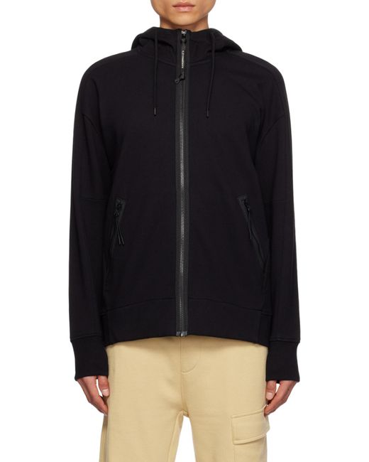 C P Company Blue Logo-Printed Drawstring Zip-Up Hoodie for men