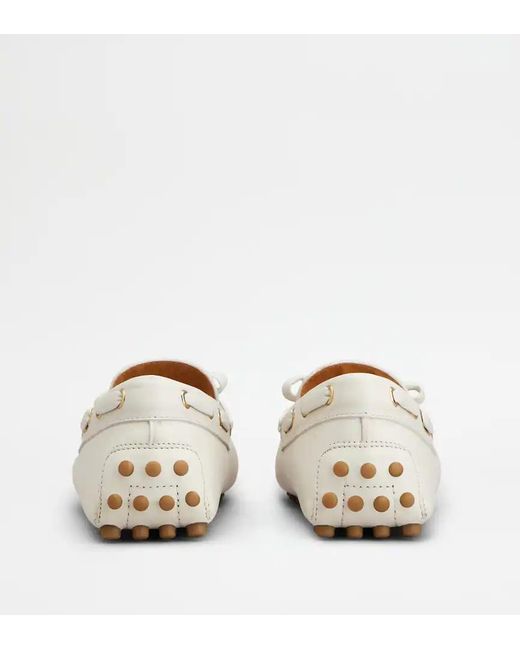 Tod's White Gommino Bow Detail Flat Shoes
