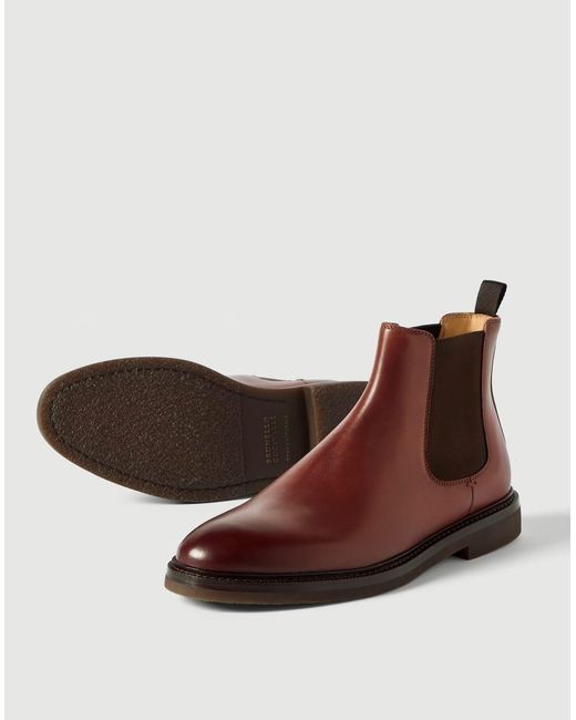 Brunello Cucinelli Brown Waxed Calfskin Chelsea Boots for men