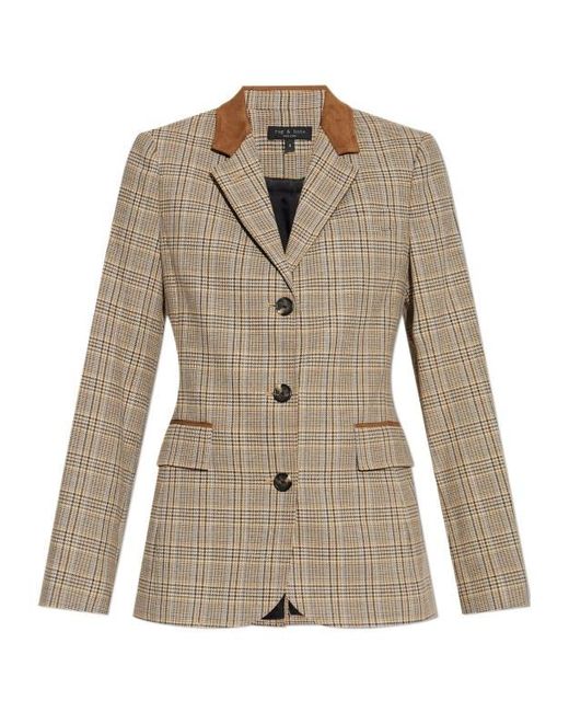 Rag & Bone Natural Checked Suede-Trimmed Jacket