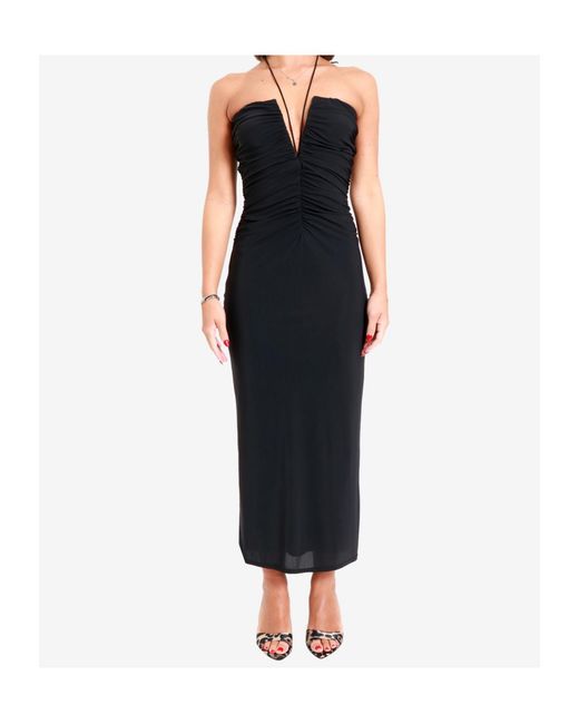 Amazuìn Black Pleated Strapless Dress