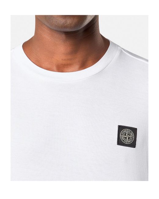 Stone Island White Slim Fit Long Sleeve T-Shirt With Compass Patch for men