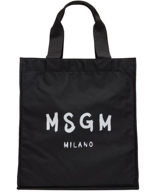 MSGM Black Large Logo-Print Tote Bag for men