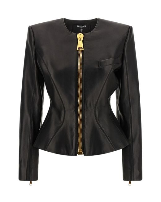 Balmain Black Zip-Up Leather Jacket
