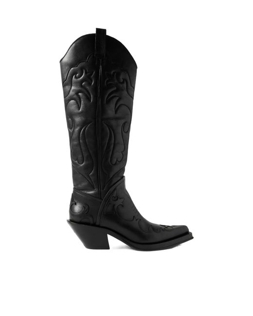 Gabriela Hearst Black Capitana Embroidered Leather Knee Boots