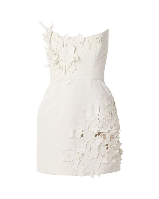 Oscar de la Renta Natural Strapless Decal Dress