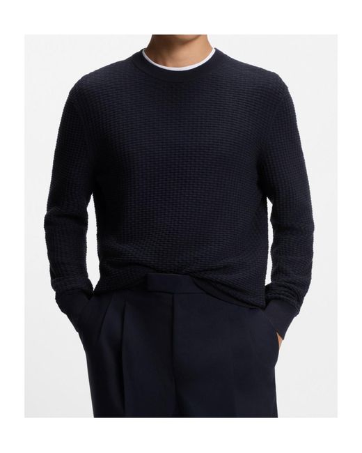 Boss Blue Boss Textured Crew Neck Knitted Sweater for men