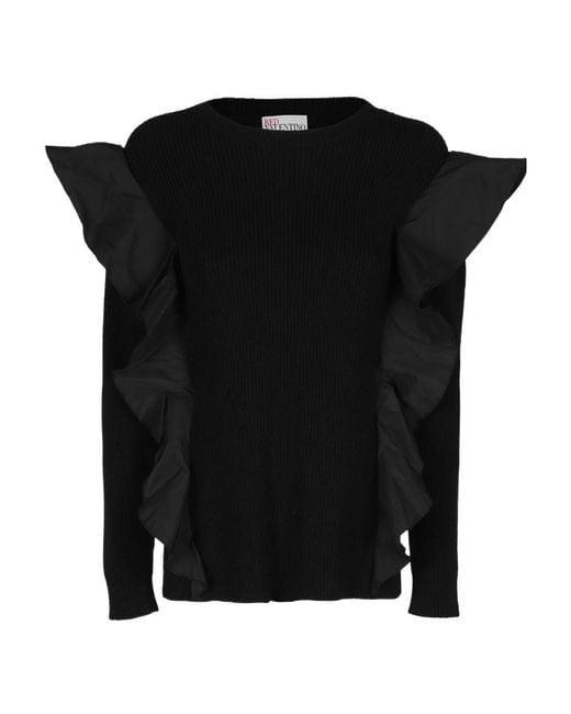 RED Valentino Black Long-Sleeved Round-Neck Sweater
