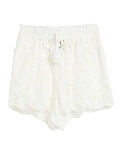 Farm Rio White Solid-Color Cut-Out Shorts