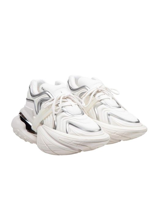 Balmain White Unicorn Wave Panelled Sneakers for men