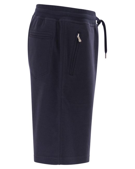 Brunello Cucinelli Blue Zip-Pocket Drawstring Shorts for men