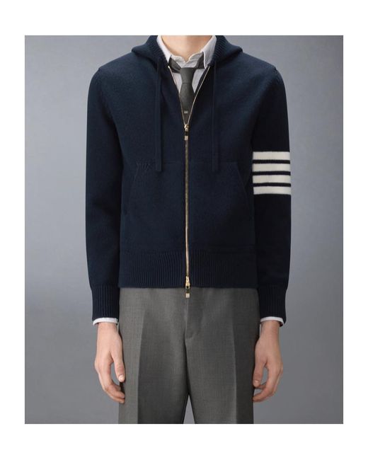 Thom Browne Blue 4-Bar Stripe-Detail Zip-Up Hoodie for men
