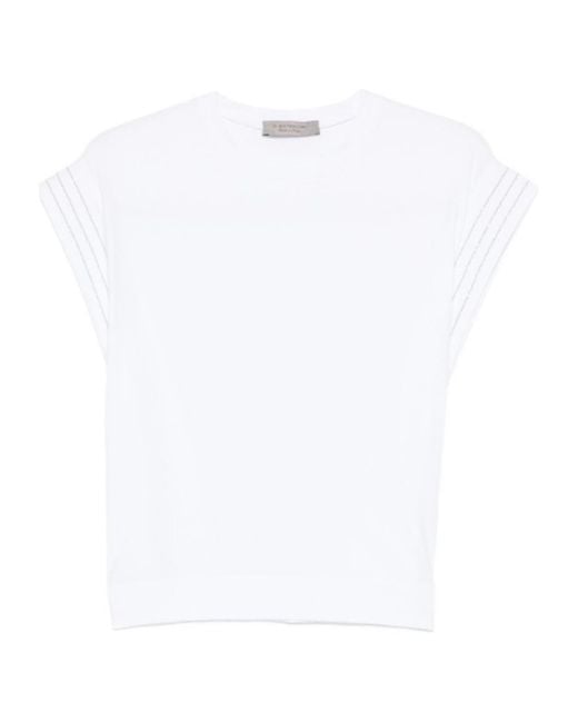 D.exterior White Stripe-Sleeve T-Shirt