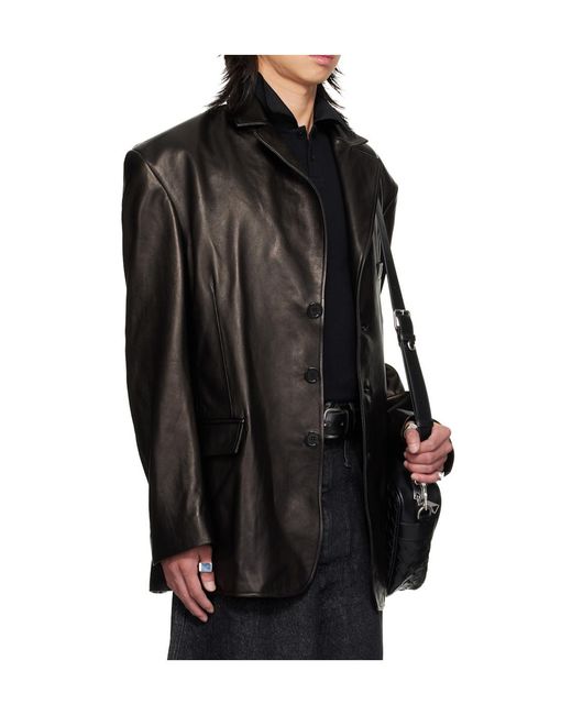 Lu'u Dan Black Oversized Tailored Suit Leather Blazer for men