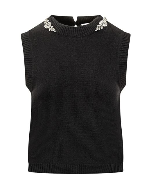 Semicouture Black Crystal-Embellished Sleeveless Top