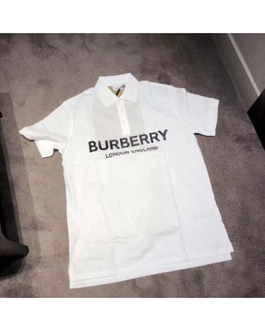Burberry White Logo Print Piqué Polo Shirt for men