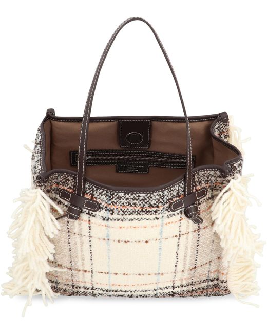 Gianni Chiarini Natural Plaid Fringed Tote Bag