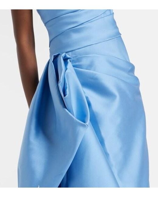 Monique Lhuillier Blue Draped Asymmetric Bustier Gown