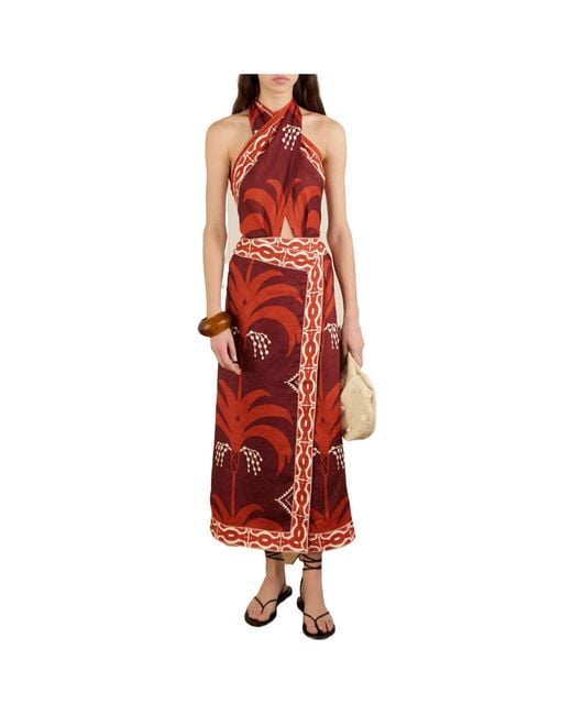 Johanna Ortiz Red Halterneck Maxi Dress
