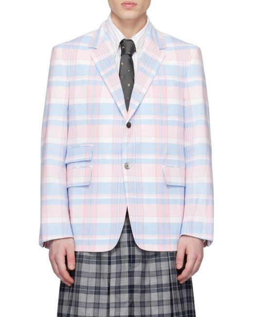 Thom Browne White Plaid-Checked Pattern Tailored Blazer for men