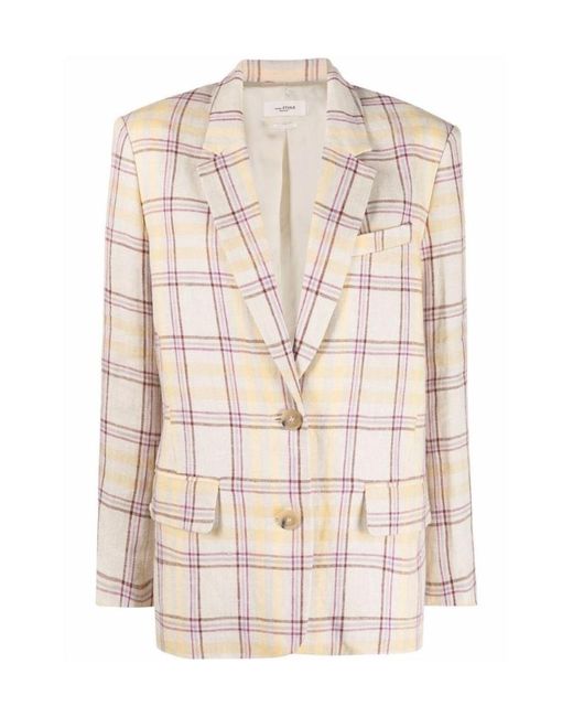 Isabel Marant Natural Check-Print Linen Blazer